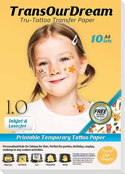 TransOurDream Printable Temporary Tattoo Paper (10 Sheets, A4) Printable Realistic Tattoos for ...