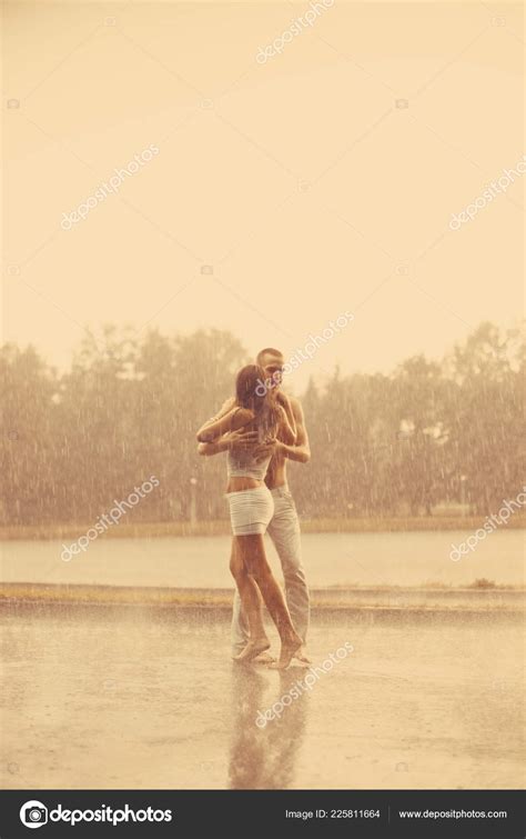 Loving Couple Rain Barefoot Man Woman Love Stock Photo by ©miramiska 225811664