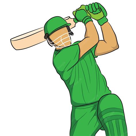 Premium Vector | A cartoon of a cricket player wearing green and white.