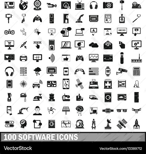 100 software icons set in simple style Royalty Free Vector