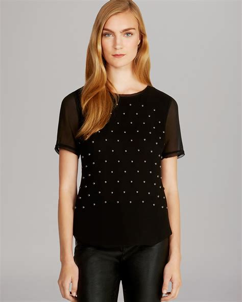 KAREN MILLEN Studded Silk Top | Bloomingdale's