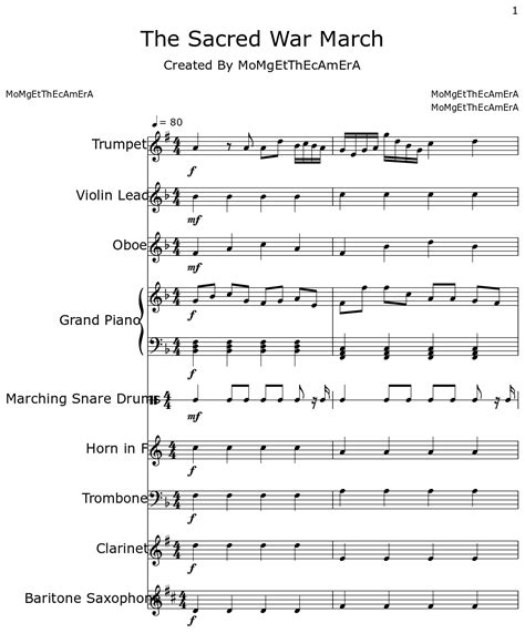 The Sacred War March - Sheet music for Trumpet, Violin Lead, Oboe ...