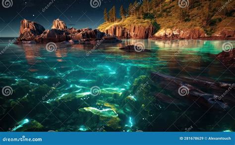 Capture the Surreal Bioluminescent Glow of the Bays at Night Stock Illustration - Illustration ...