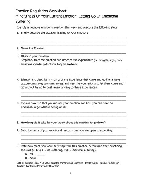 Emotional Regulation Worksheets For Adults