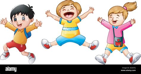 Vector illustration of Happy school kids cartoon jumping Stock Vector ...