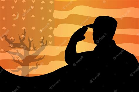 Premium Vector | American flag and silhouette of soldier in sunset ...