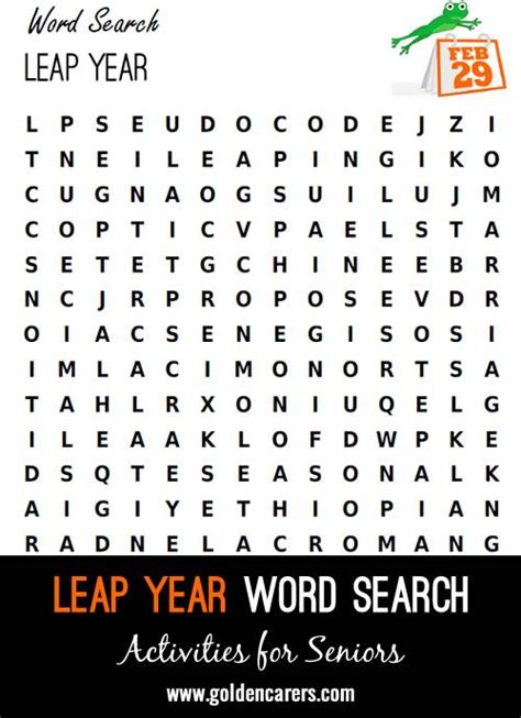 Leap Year Word Search | Leap year, Easy word search, Senior activities