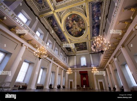 The interior / inside the Banqueting House, Whitehall, with ceiling painted by the painter Peter ...