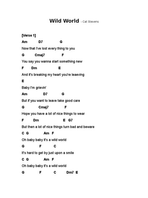 Wild World - Lyrics & Chords - Cat Stevens | PDF