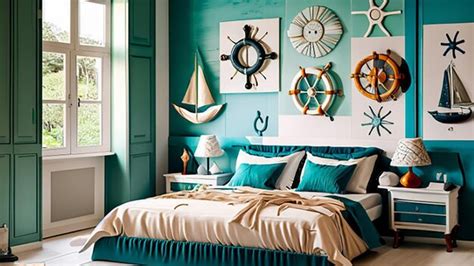 Premium AI Image | Coastal themed bedroom with nautical accents and a sea inspired color palette