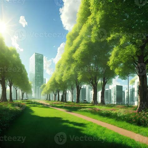 landscape view of future city with eco green park, generative art by A.I. 22393905 Stock Photo ...