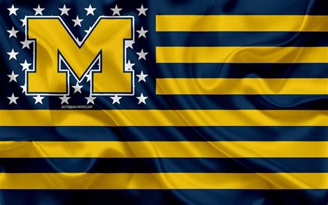 Download wallpapers Michigan Wolverines, American football team, creative American flag, yellow ...