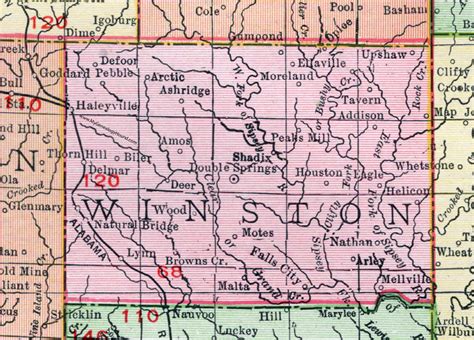 Winston County, Alabama, Map, 1911, Double Springs, Haleyville, Natural Bridge, Addison, Lynn