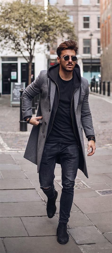 Grey Overcoat, hoodie and undershirt for men's autumn outfit ⋆ Best Fashion Blog For Men ...