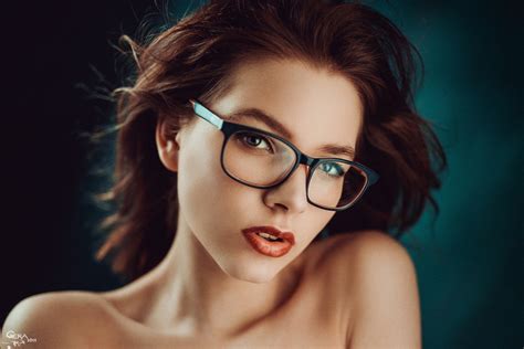 model, Redhead, Red lipstick, Glasses, Open mouth, Georgiy Chernyadyev ...