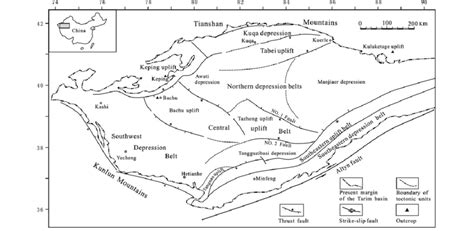 Schematic map of the Tarim Basin, showing distribution of the tectonic... | Download Scientific ...