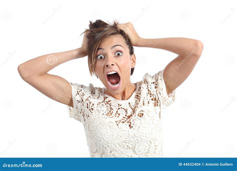 Front View Of A Scared Woman Screaming With Hands On Head Stock Photo - Image: 44632404