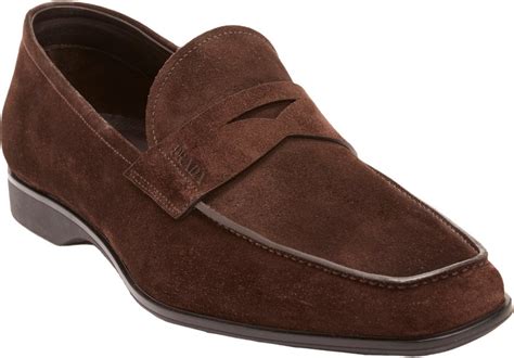 Lyst - Prada Suede Penny Loafers in Brown for Men