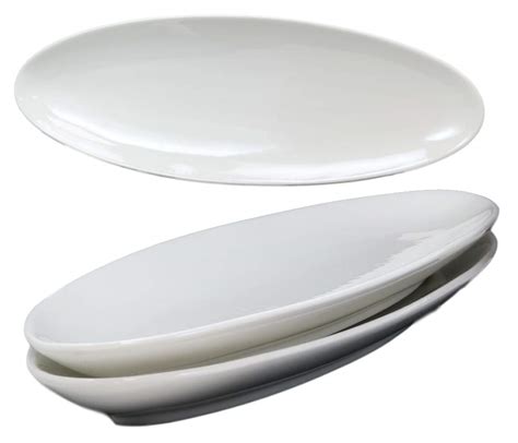 Ebros Contemporary Sleek Design Natural White Porcelain Oval Plates ...