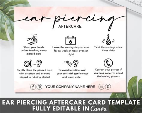 Editable Ear Piercing Aftercare Card Template Printable - Etsy