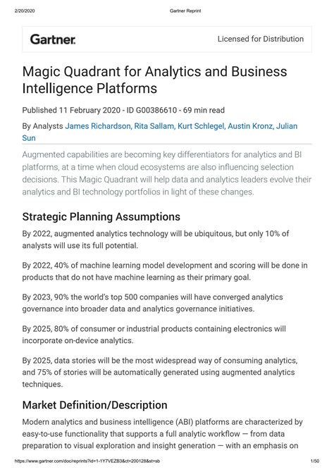 SOLUTION: Gartner magic quadrant for analytics and business intelligence platforms feb 2020 ...