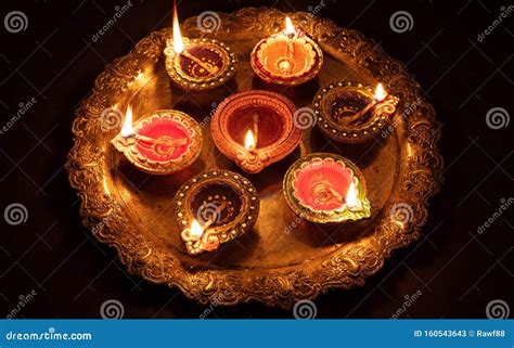 Diwali, Hindu Festival of Lights Celebration. Diya Oil Lamps Against ...