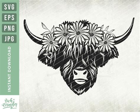 Highland Cow Art, Highland Cattle, Flower On Head, Cow Clipart, Cow Png, Heifer, Easter Egg Hunt ...