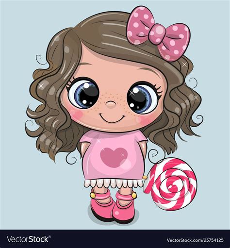 Cute Girl In A Dress And With Lollipop Royalty Free Vector 2023