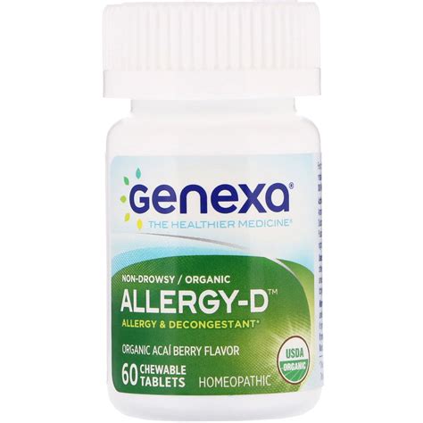 Genexa, Allergy-D, Allergy & Decongestant, Organic Acai Berry Flavor, 60 Chewable Tablets - iHerb