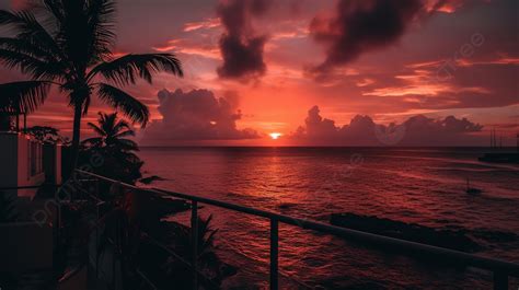 Sunset Over The Ocean From A Balcony Background, Sunset Picture Aesthetic Background Image And ...