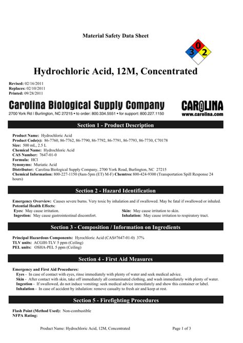 Hydrochloric Acid, 12M, Concentrated