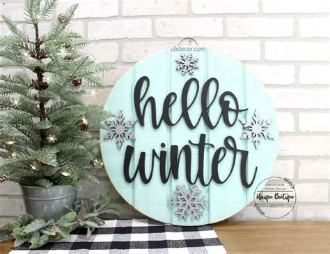 Blue Hello Winter Door Sign Snowflake Door Hanger Wood | Etsy