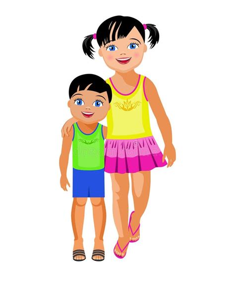 Older Sister Embraces the Younger Brother Stock Vector - Illustration ...