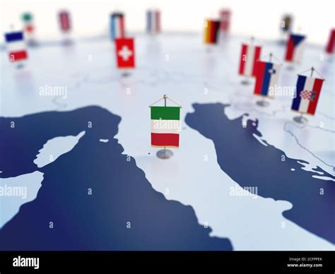 Flag of Italy in focus among other European countries flags. Europe ...