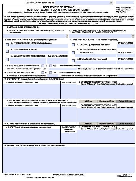 Dd254 Fillable Form - Printable Forms Free Online