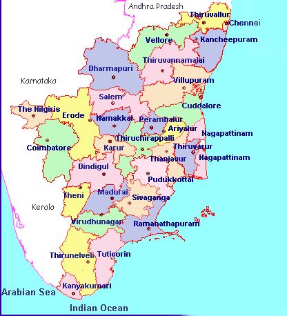 Tamil Nadu Map, Tamil Nadu District Map, District Map of Tamil Nadu