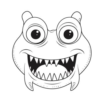 Cute Cartoon Drawing With A Scary Face Outline Sketch Vector, Mean Drawing, Mean Outline, Mean ...