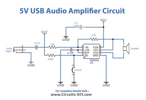 5V USB Audio Amplifier Circuit Diagram