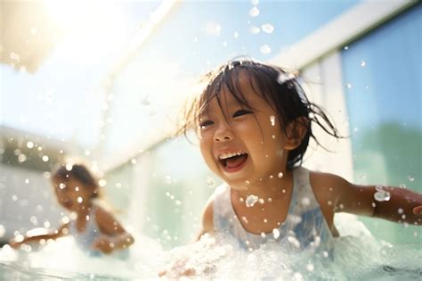 Premium AI Image | Kids splashing and playing in the pool