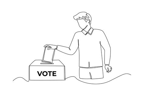 Continuous one line drawing man Putting Vote Paper into Election Box ...