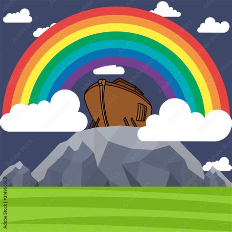 Noah's Ark. Rainbow over the ark. Sign from God. The flood Stock Vector | Adobe Stock