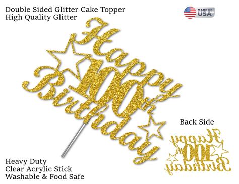 100th Birthday Cake Toppers double Side Glitter Glitter Gold - Etsy