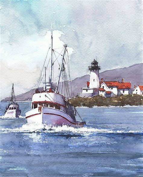 Fishing | Watercolor boat, Boat art, Boat painting