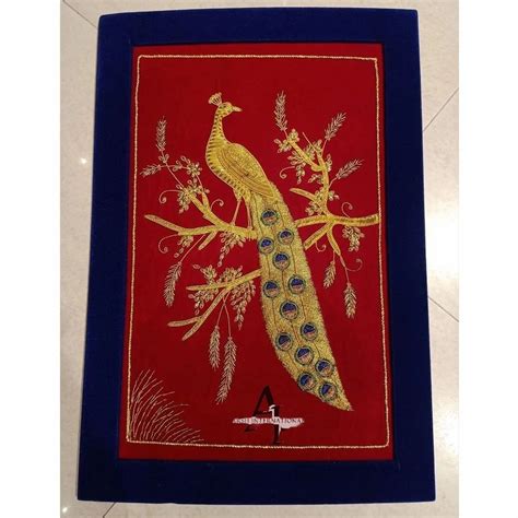 Velvet Blue & Red Beautiful peacock Embroidery wall Hanging Panel, For Home at Rs 9000/piece in Agra