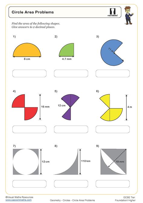 Circle Area Problems Worksheet | Printable Maths Worksheets