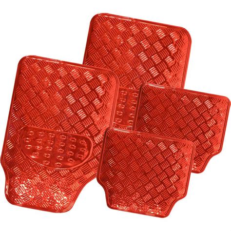 RED 4 PIECE METALLIC LOOK HEAVY DUTY UNIVERSAL TITAN VAN CAR MATS - XFN ...