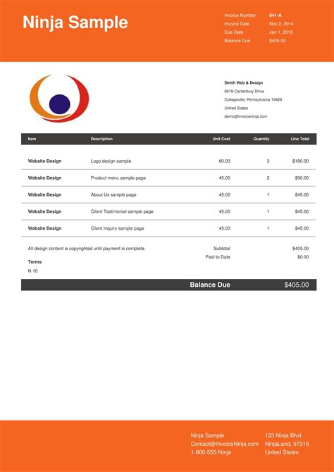 Invoice Quotation Template Designs Invoice Ninja regarding Invoice ...