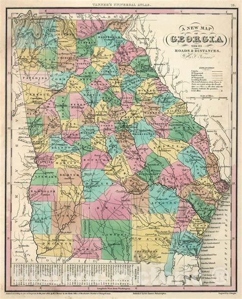 Historic Map : World Atlas Map, Georgia. 1833 - Vintage Wall Art - 24in x 30in | Georgia map ...