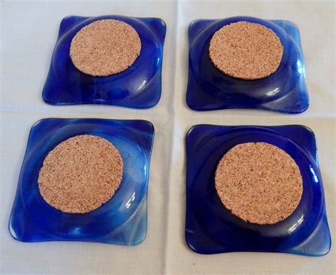 Blue Fused Glass Coasters Set of 4 Candle Holder