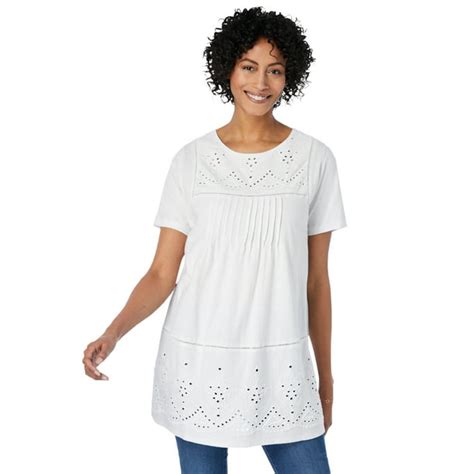 Woman Within - Woman Within Women's Plus Size Embroidered Eyelet Pintucked Tunic - Walmart.com ...